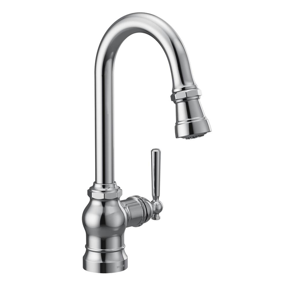 Moen - Paterson One-Handle Pulldown Bar Faucet with Power Clean, Includes Interchangeable Handle, Chrome - Chrome