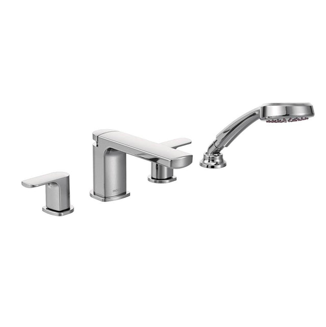 Moen - Rizon 2-Handle Deck-Mount Roman Tub Faucet Trim Kit with Handshower in Chrome (Valve Sold Separately) - Chrome