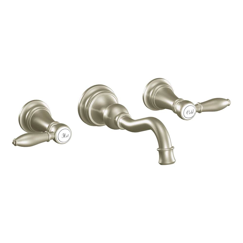 Moen - Moen Ts42106Bn Weymouth Two-Handle High Arc Wall Mount Bathroom Faucet, Brushed Nickel - Brushed Nickel