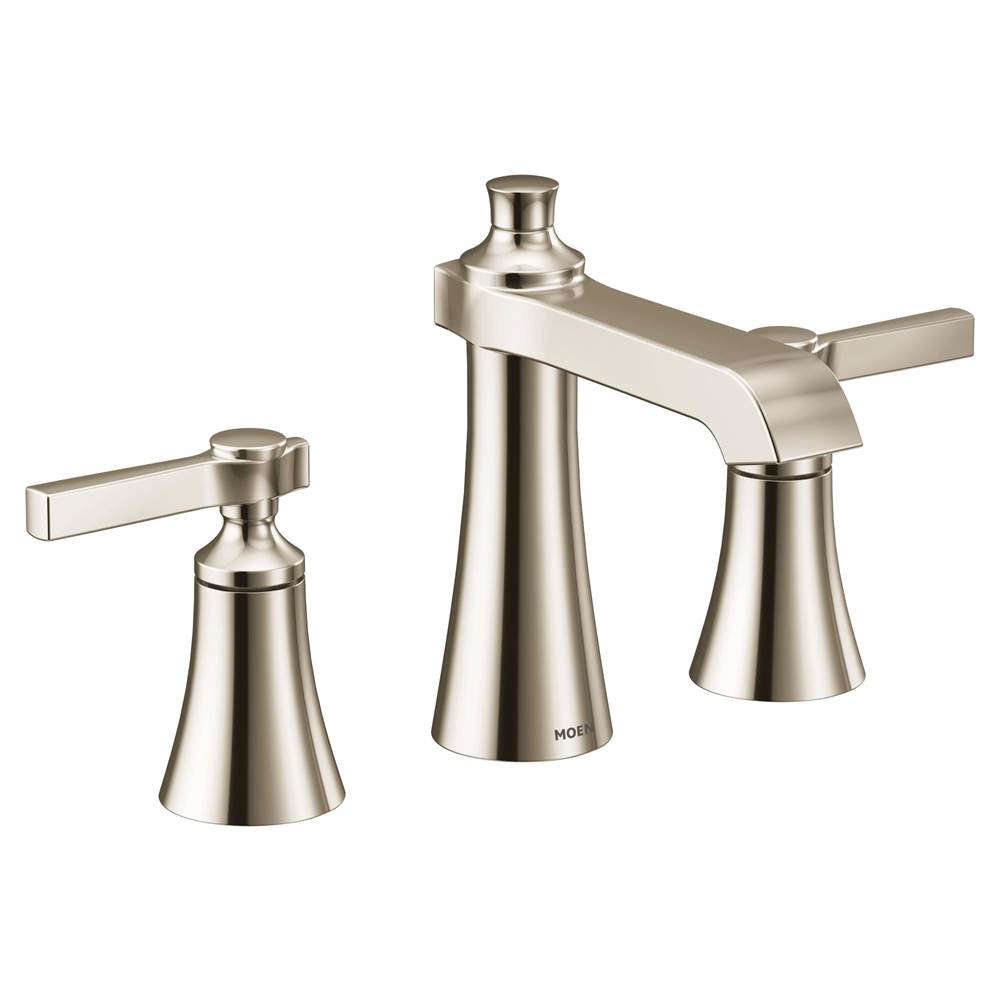 Moen - Flara 8 in. Widespread 2-Handle LifeShine Bathroom Faucet with Drain Assembly in Polished Nickel - Polished Nickel