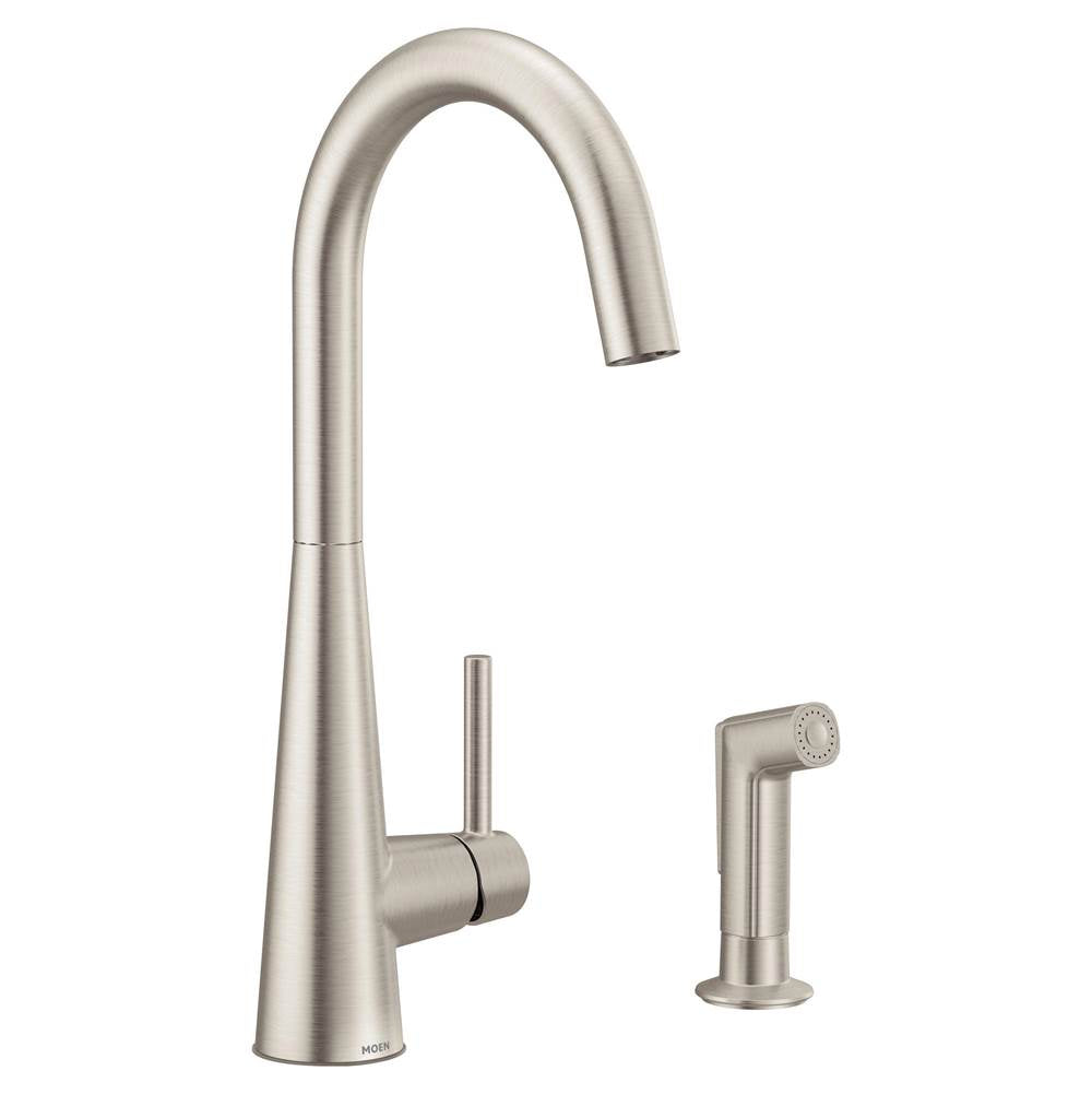 Moen - Sleek Single-Handle Standard Kitchen Faucet with Side Sprayer in Spot Resist Stainless - Spot Resist Stainless