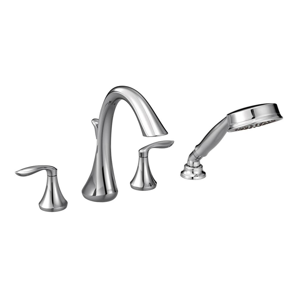 Moen - Eva 2-Handle Deck-Mount Roman Tub Faucet Trim Kit with Handshower in Chrome (Valve Sold Separately) - Chrome