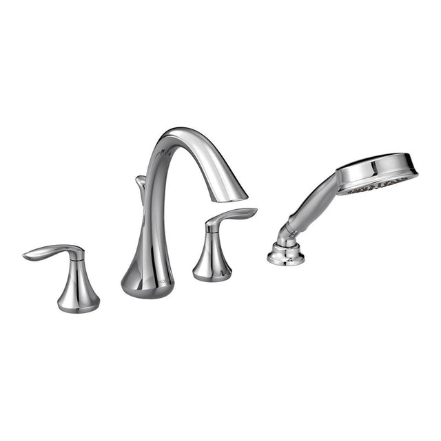 Moen - Eva 2-Handle Deck-Mount Roman Tub Faucet Trim Kit with Handshower in Chrome (Valve Sold Separately) - Chrome