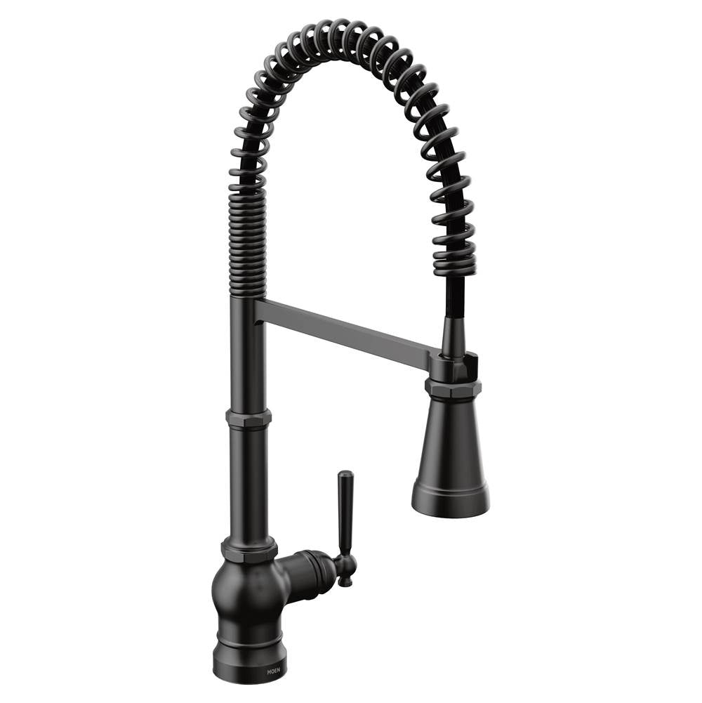 Moen - Paterson One Handle Pre-Rinse Spring Pulldown Kitchen Faucet with Power Boost, Matte Black - Matte Black