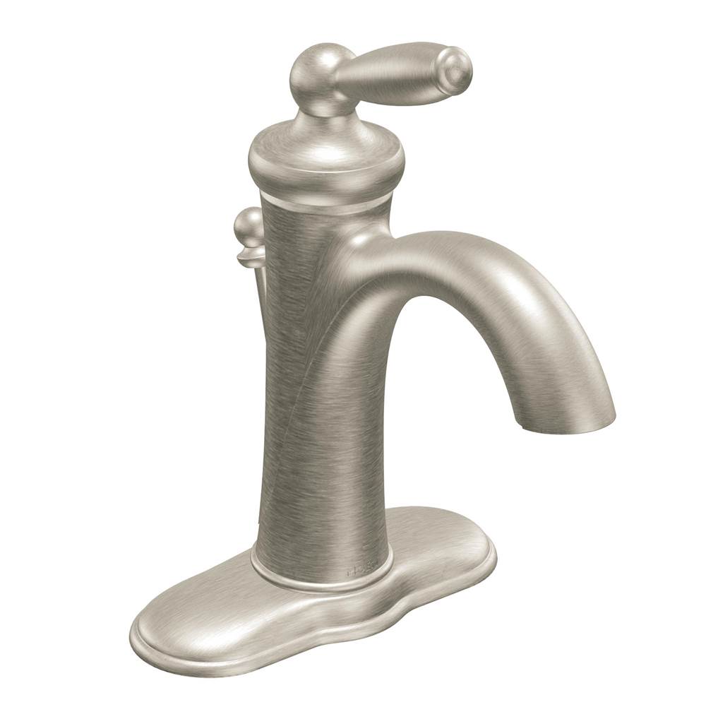 Moen - Brantford One-Handle Low-Arc Bathroom Faucet with Optional Deckplate, Brushed Nickel - Brushed Nickel