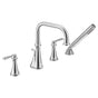 Moen - Colinet Two Handle Deck-Mount Roman Tub Faucet Trim with Lever Handles and Handshower, Valve Required, in Chrome - Chrome