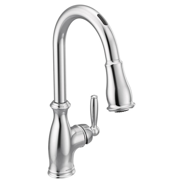 Moen - Brantford Smart Faucet Touchless Pull Down Sprayer Kitchen Faucet with Voice Control and Power Boost, Chrome - Chrome