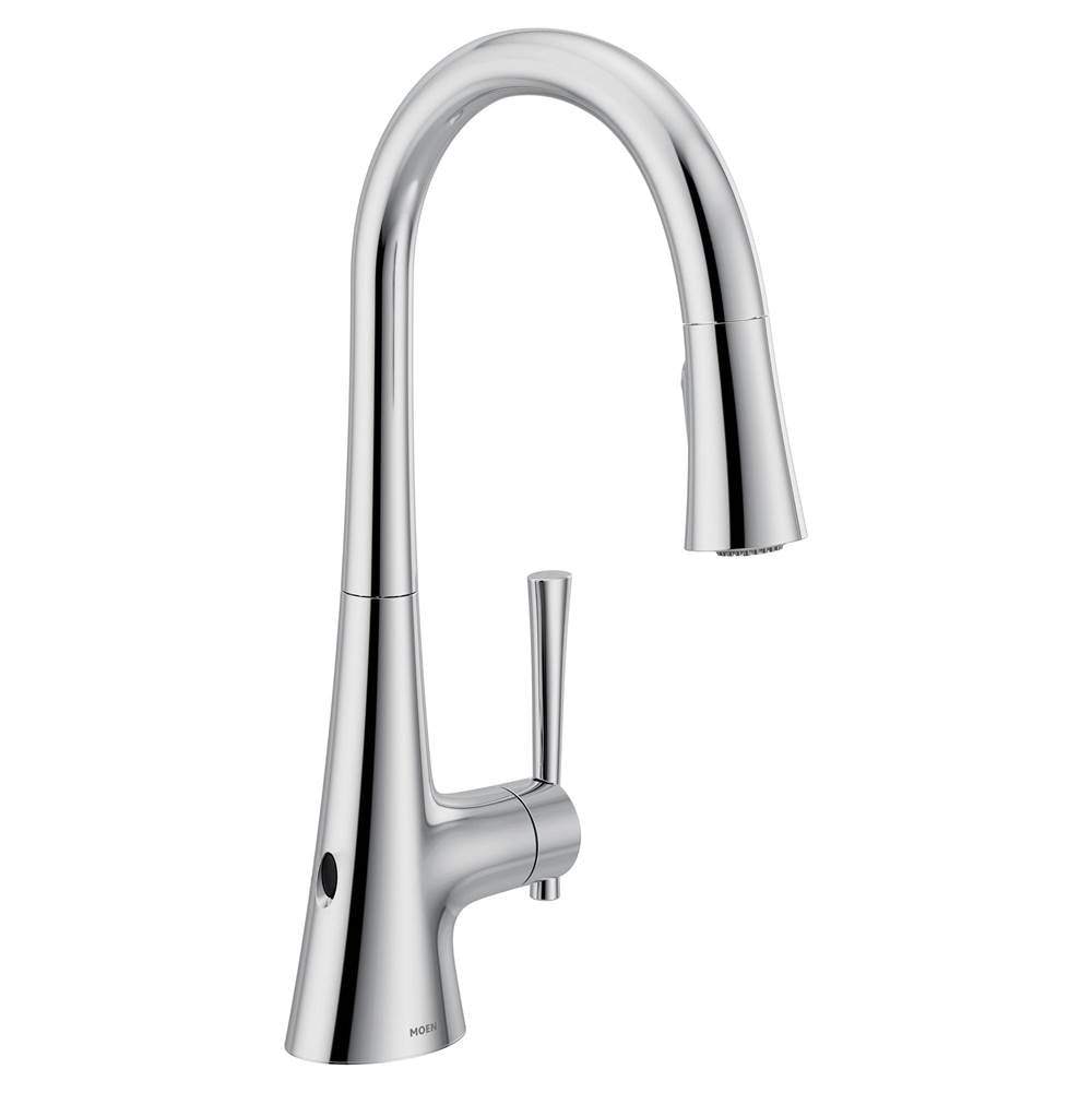 Moen - KURV Touchless 1-Handle Pull-Down Sprayer Kitchen Faucet with MotionSense Wave and Power Clean in Chrome - Chrome