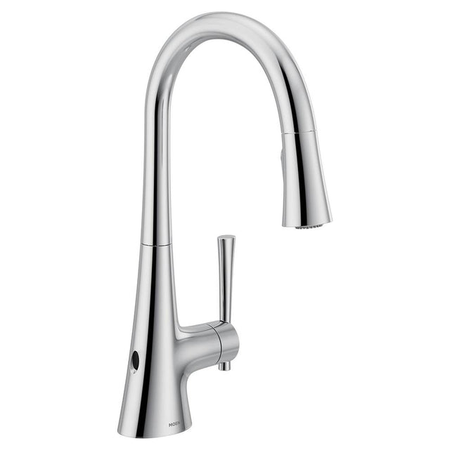 Moen - KURV Touchless 1-Handle Pull-Down Sprayer Kitchen Faucet with MotionSense Wave and Power Clean in Chrome - Chrome