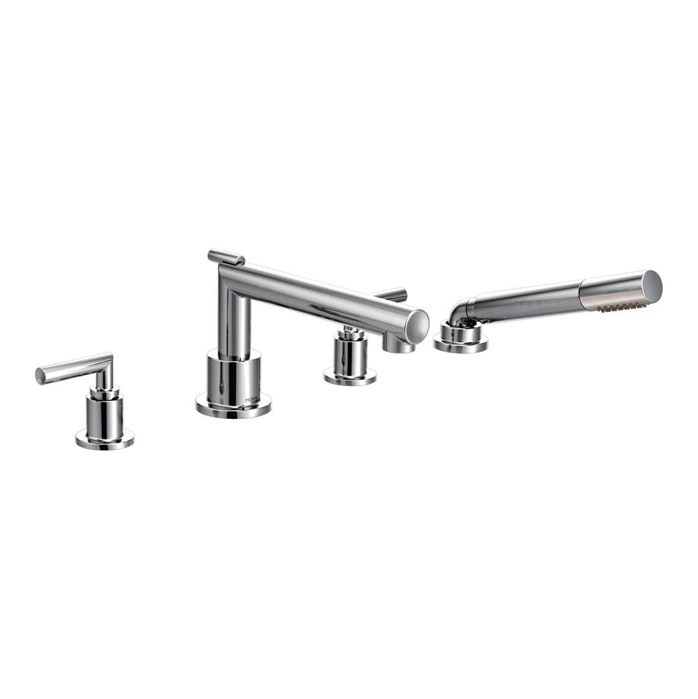 Moen - Arris 2-Handle Deck-Mount High-Arc Roman Tub Faucet Trim Kit with Hand Shower in Chrome (Valve Sold Separately) - Chrome