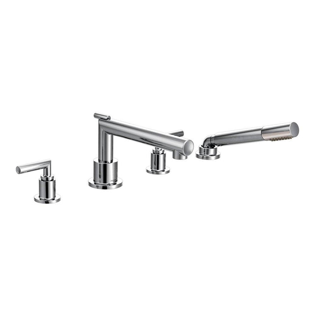 Moen - Arris 2-Handle Deck-Mount High-Arc Roman Tub Faucet Trim Kit with Hand Shower in Chrome (Valve Sold Separately) - Chrome
