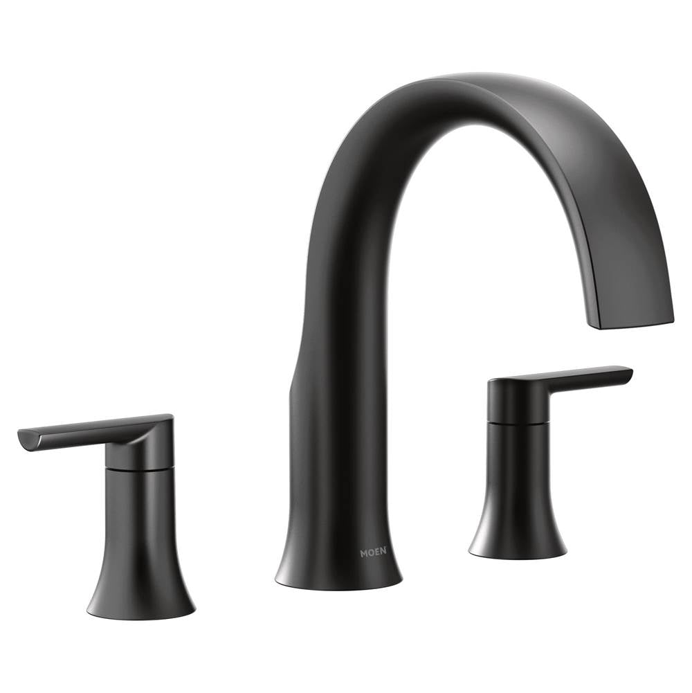 Moen - Doux 2-Handle Deck Mount Roman Tub Faucet Trim Kit in Matte Black (Valve Sold Separately) - Matte Black