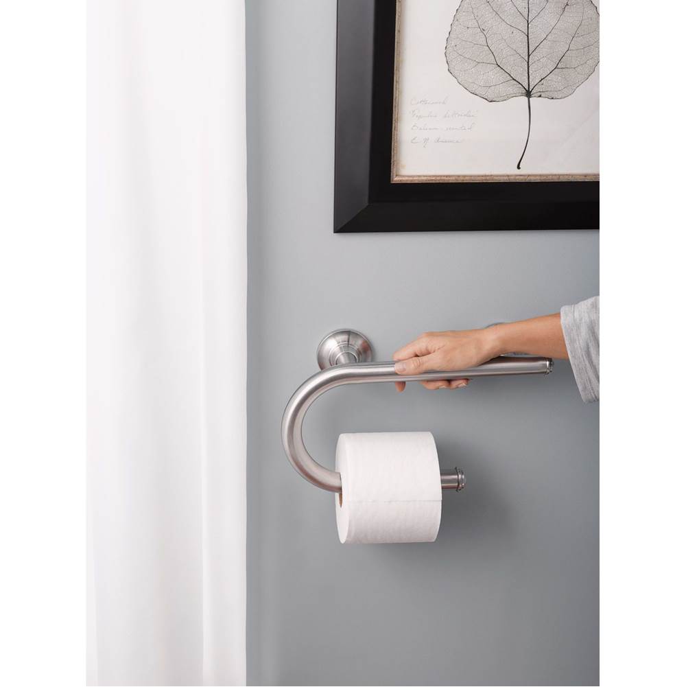 Brushed Nickel 8'' Grab Bar With Paper Holder