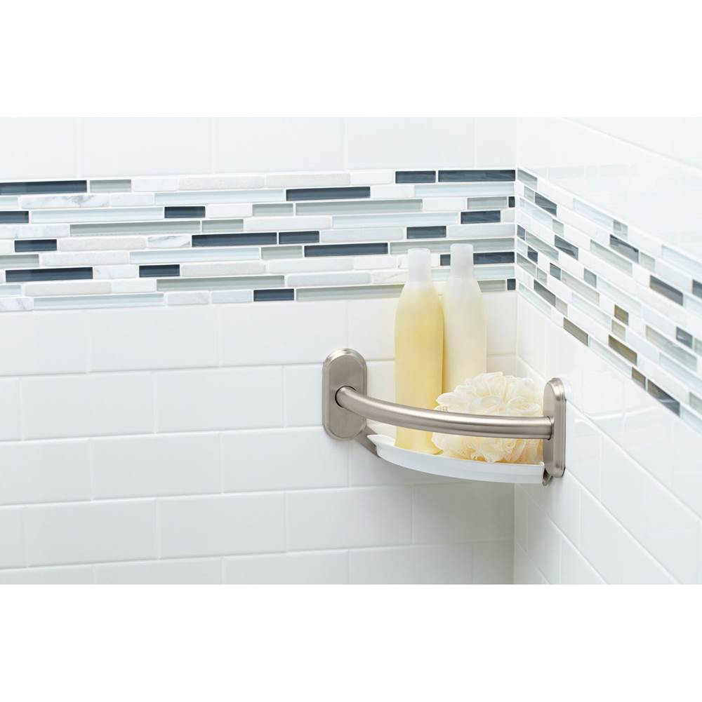 Brushed Nickel 9'' Grab Bar With Corner Shelf