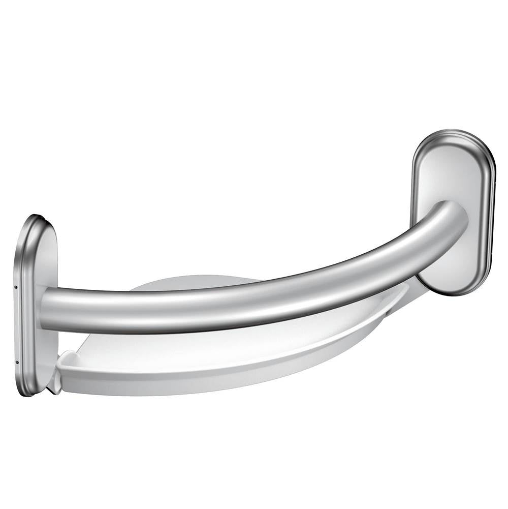 Brushed Nickel 9'' Grab Bar With Corner Shelf
