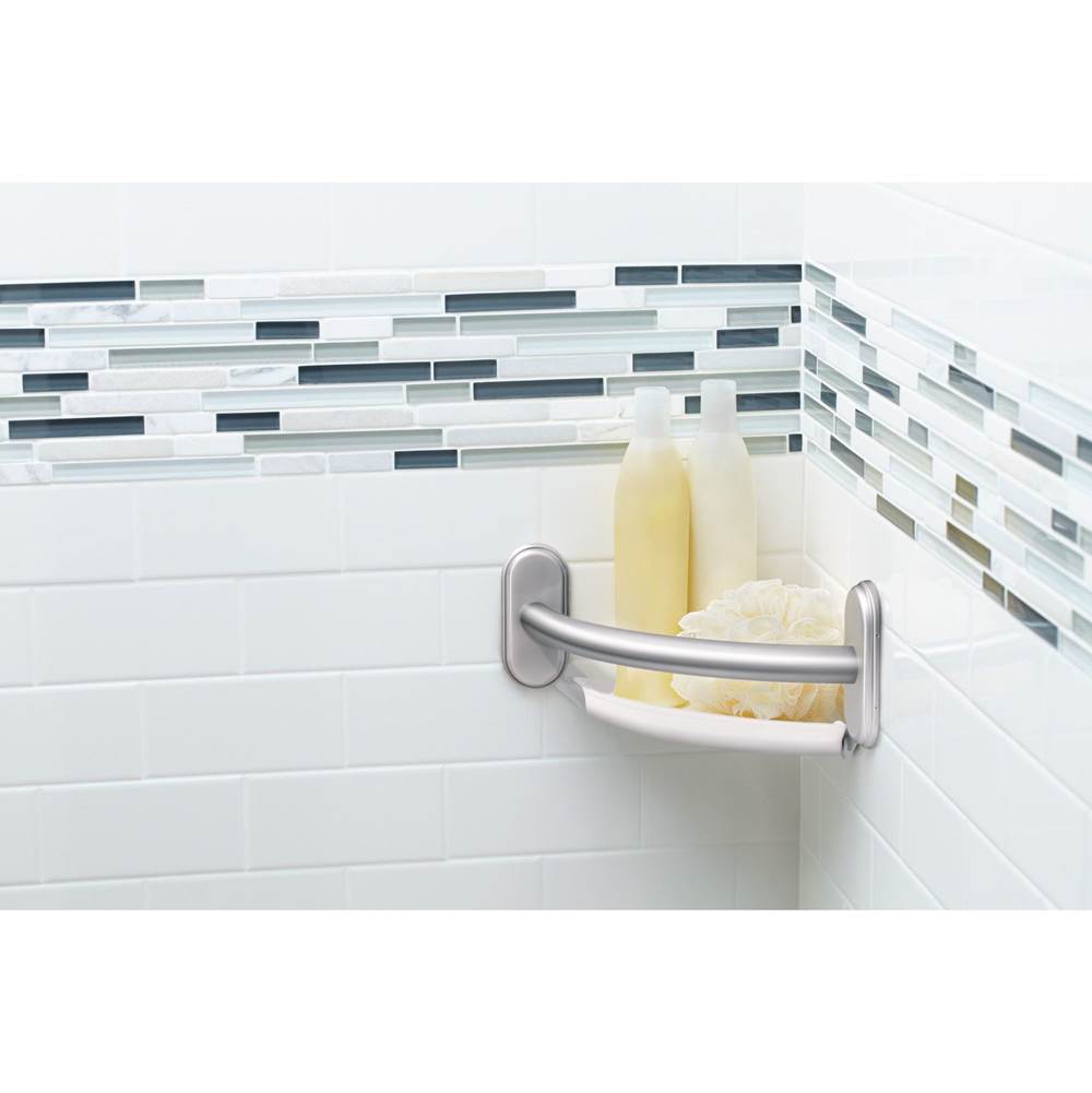 Brushed Nickel 9'' Grab Bar With Corner Shelf