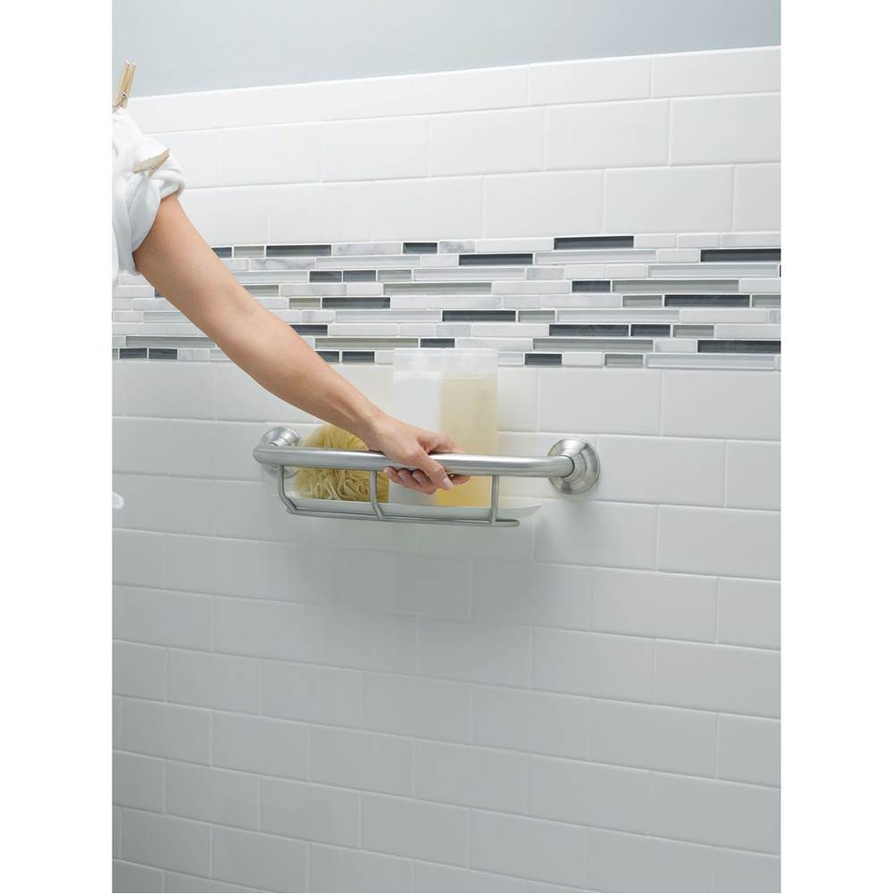 Brushed Nickel 16'' Grab Bar With Shelf