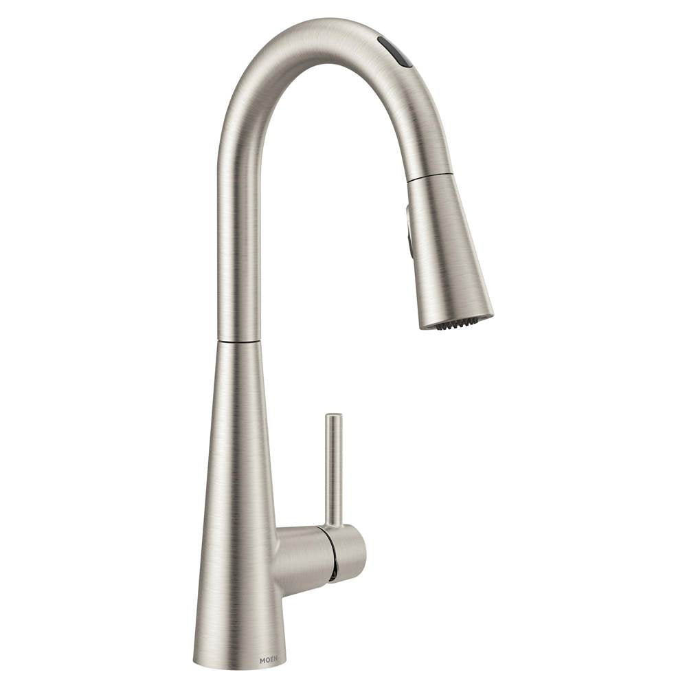 Moen - Sleek Smart Faucet Touchless Pull Down Sprayer Kitchen Faucet with Voice Control and Power Boost, Spot Resist Stainless - Spot Resist Stainless