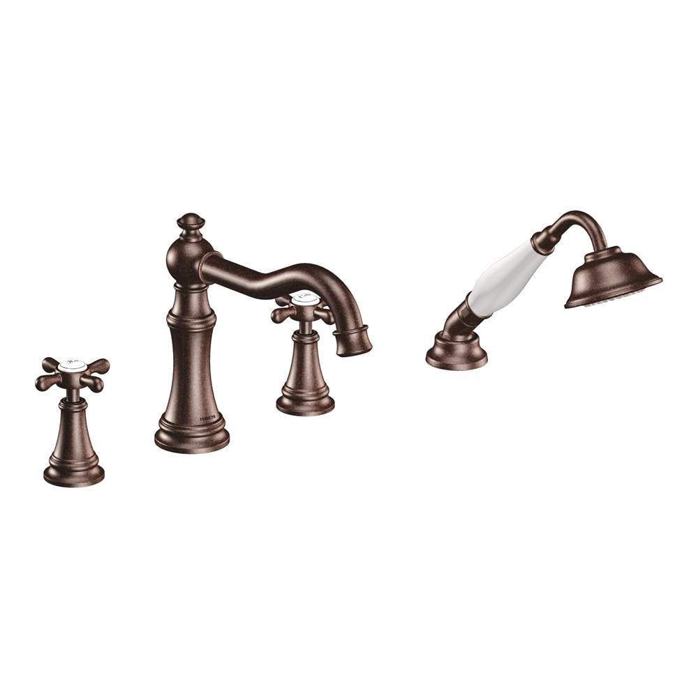 Moen - Weymouth 2-Handle Diverter Deck-Mount Roman Tub Faucet Includes Handshower in Oil Rubbed Bronze (Valve Sold Separately) - Oil Rubbed Bronze