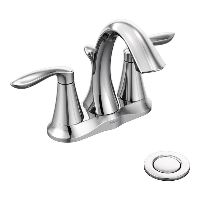 Moen - Eva Two-Handle Centerset Bathroom Sink Faucet with Drain Assembly, Chrome - Chrome