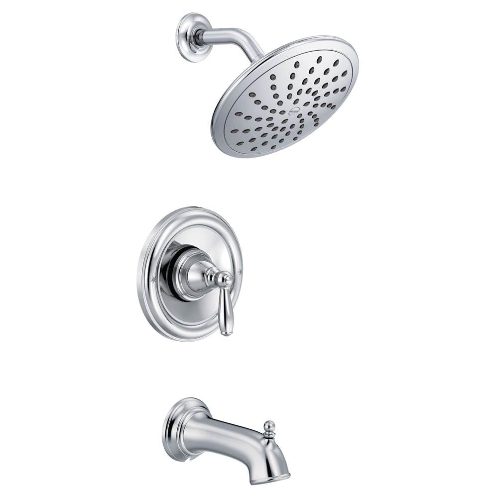 Moen - Brantford Posi-Temp Rain Shower 1-Handle Tub and Shower Faucet Trim Kit in Chrome (Valve Sold Separately) - Chrome