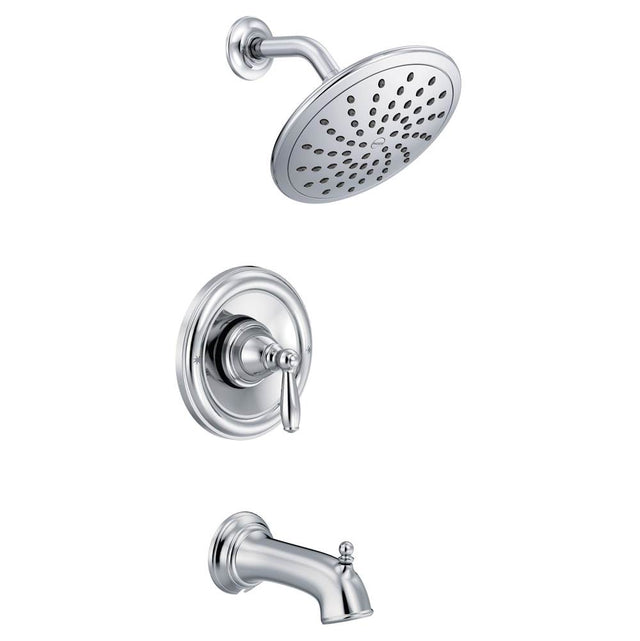 Moen - Brantford Posi-Temp Rain Shower 1-Handle Tub and Shower Faucet Trim Kit in Chrome (Valve Sold Separately) - Chrome