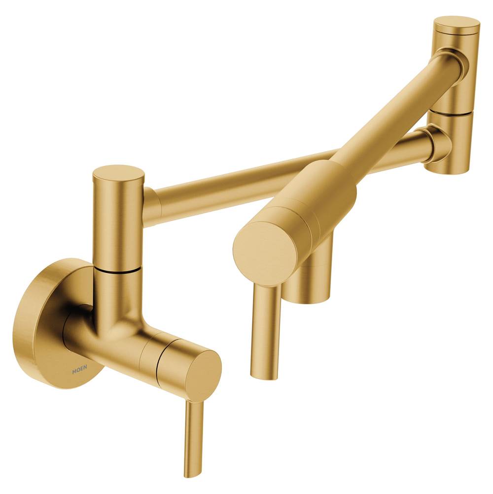 Moen - Modern Wall Mount Swing Arm Folding Pot Filler Kitchen Faucet, Brushed Gold - Brushed Gold
