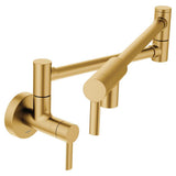 Moen - Modern Wall Mount Swing Arm Folding Pot Filler Kitchen Faucet, Brushed Gold - Brushed Gold
