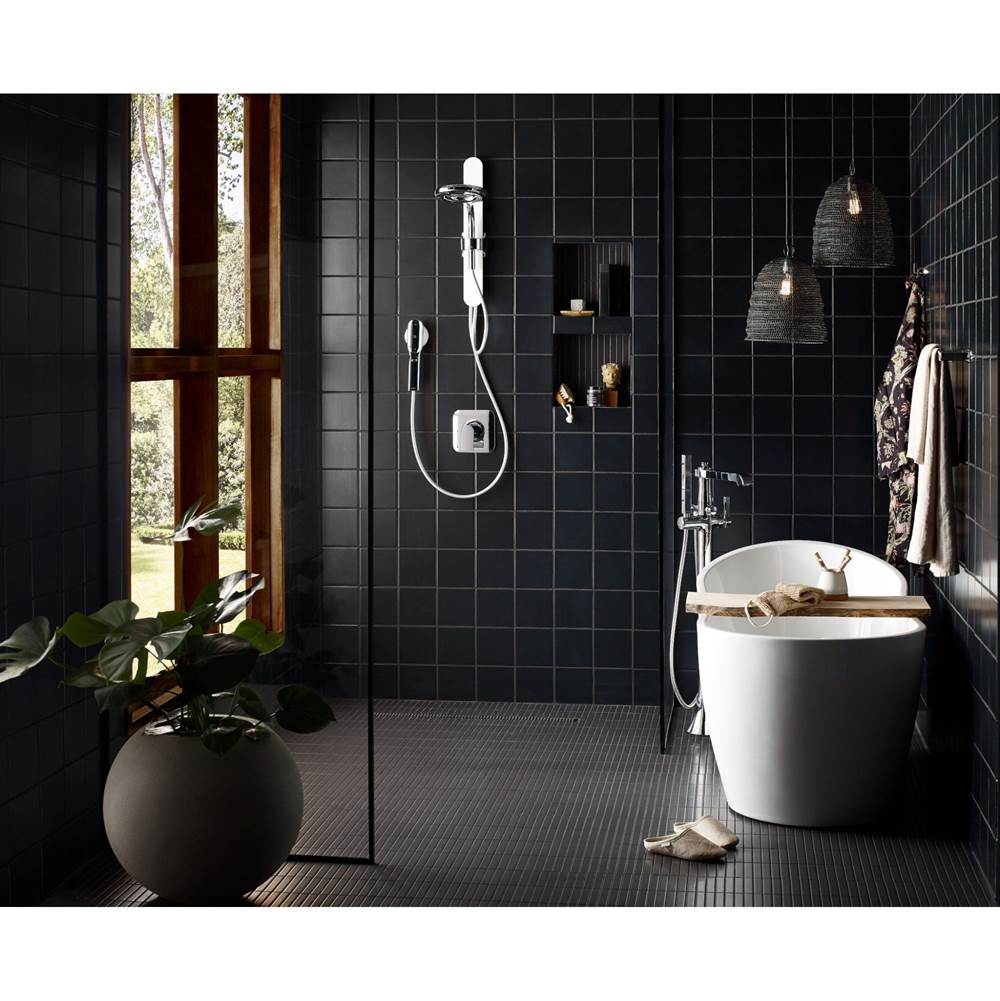 Flara One-Handle Freestanding Floor Mount Tub Filler with Handshower, Chrome