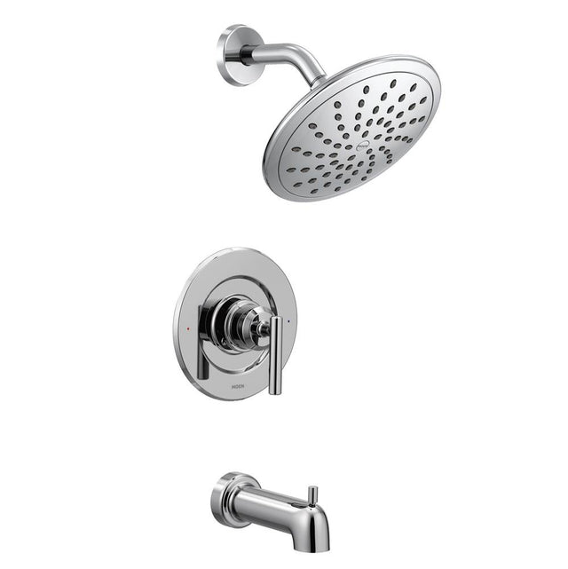 Moen - Gibson Posi-Temp Pressure Balancing Modern Tub and Shower Trim with 8-Inch Rainshower, Valve Required, Chrome - Chrome