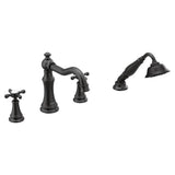 Moen - Weymouth 2-Handle Diverter Deck-Mount High-Arc Roman Tub Faucet with Hand Shower in Matte Black (Valve Sold Separately) - Matte Black