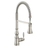 Moen - Weymouth One Handle Pre-Rinse Spring Pulldown Kitchen Faucet with Power Boost, Spot Resist Stainless - Spot Resist Stainless