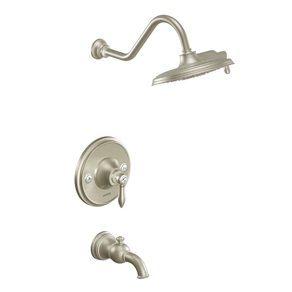 Moen - Weymouth Posi-Temp Tub and Shower Trim Kit, Valve Required, including 9-Inch 2-Spray Eco-Performance Rainshower, Brushed Nickel - Brushed Nickel