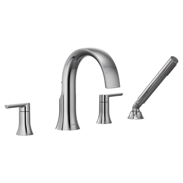 Moen - Doux 2-Handle Deck Mount Roman Tub Faucet Trim Kit with Hand shower in Chrome (Valve Sold Separately) - Chrome
