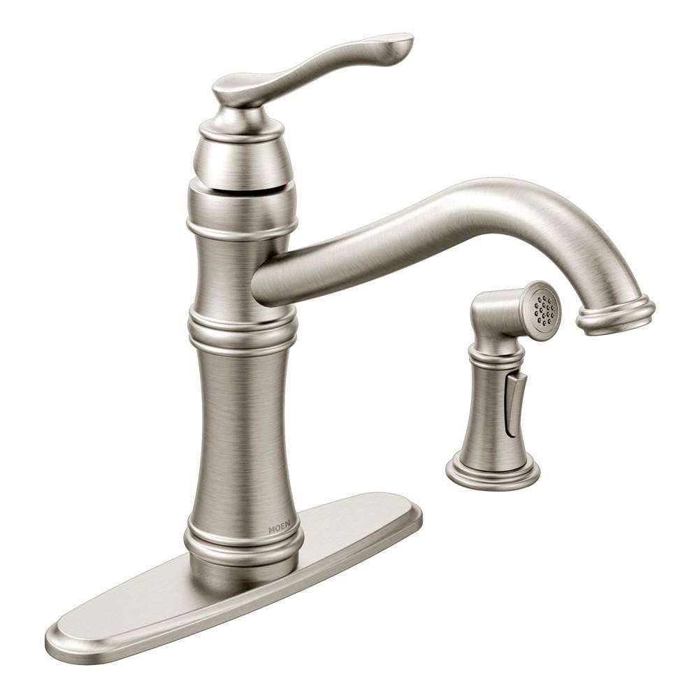 Moen - Belfield Traditional One Handle High Arc Kitchen Faucet with Side Spray and Optional Deckplate Included, Spot Resist Stainless - Spot Resist Stainless