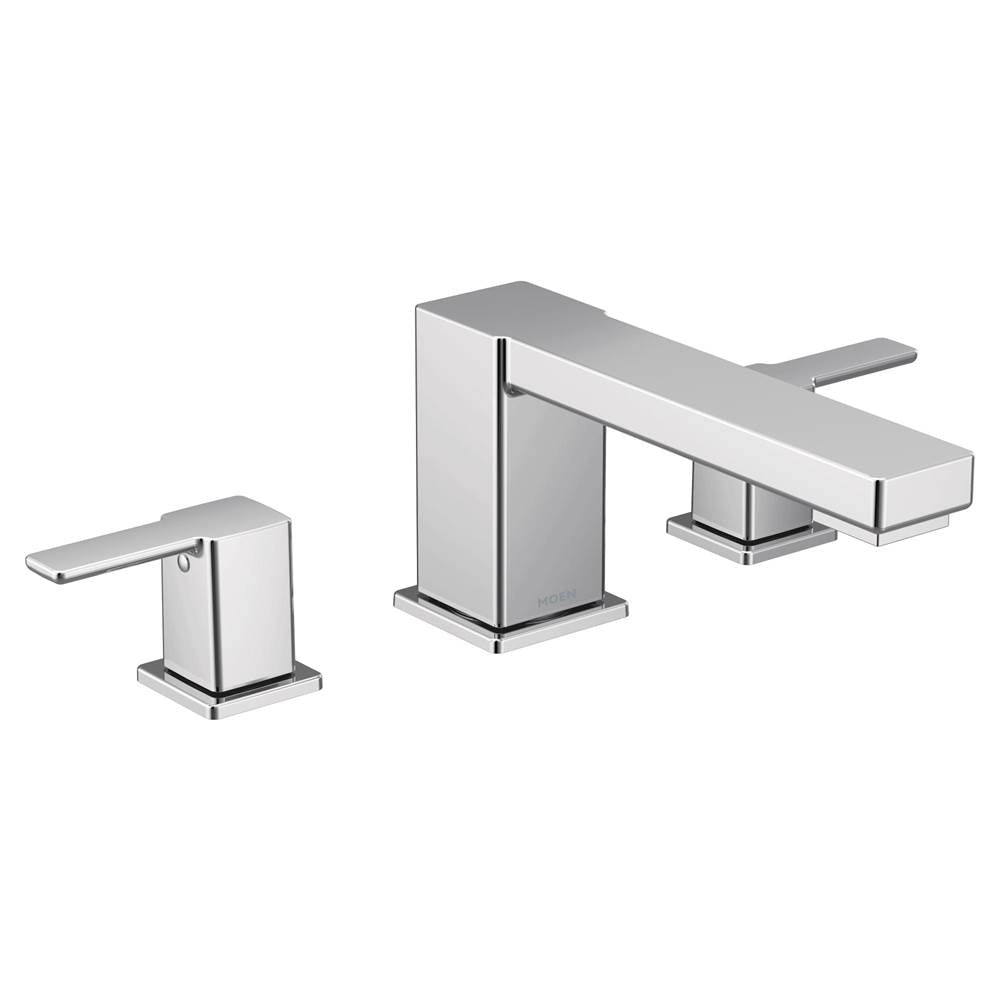 Moen - 90 Degree Two-Handle Deck Mounted Roman Tub Faucet, Valve Required, Chrome - Chrome