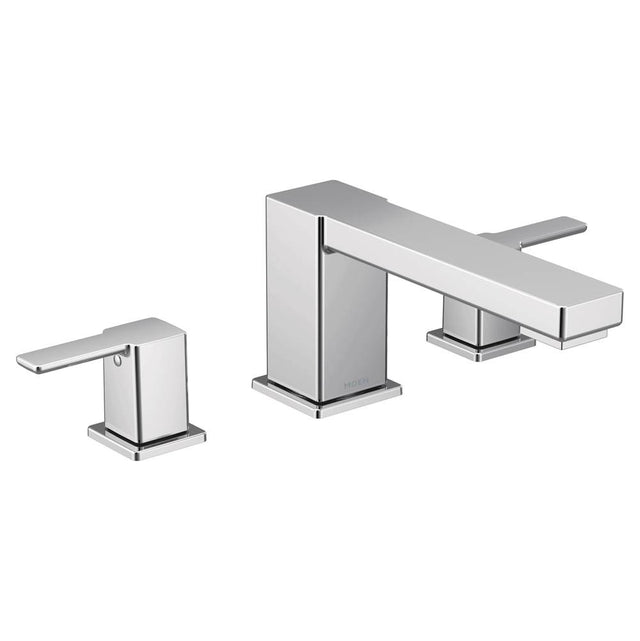 Moen - 90 Degree Two-Handle Deck Mounted Roman Tub Faucet, Valve Required, Chrome - Chrome