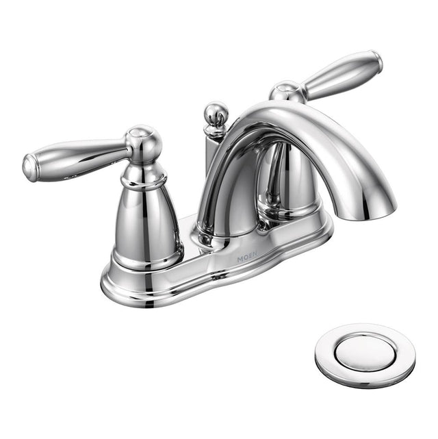 Moen - Brantford Two-Handle Low-Arc Centerset Bathroom Faucet with Drain Assembly, Chrome - Chrome