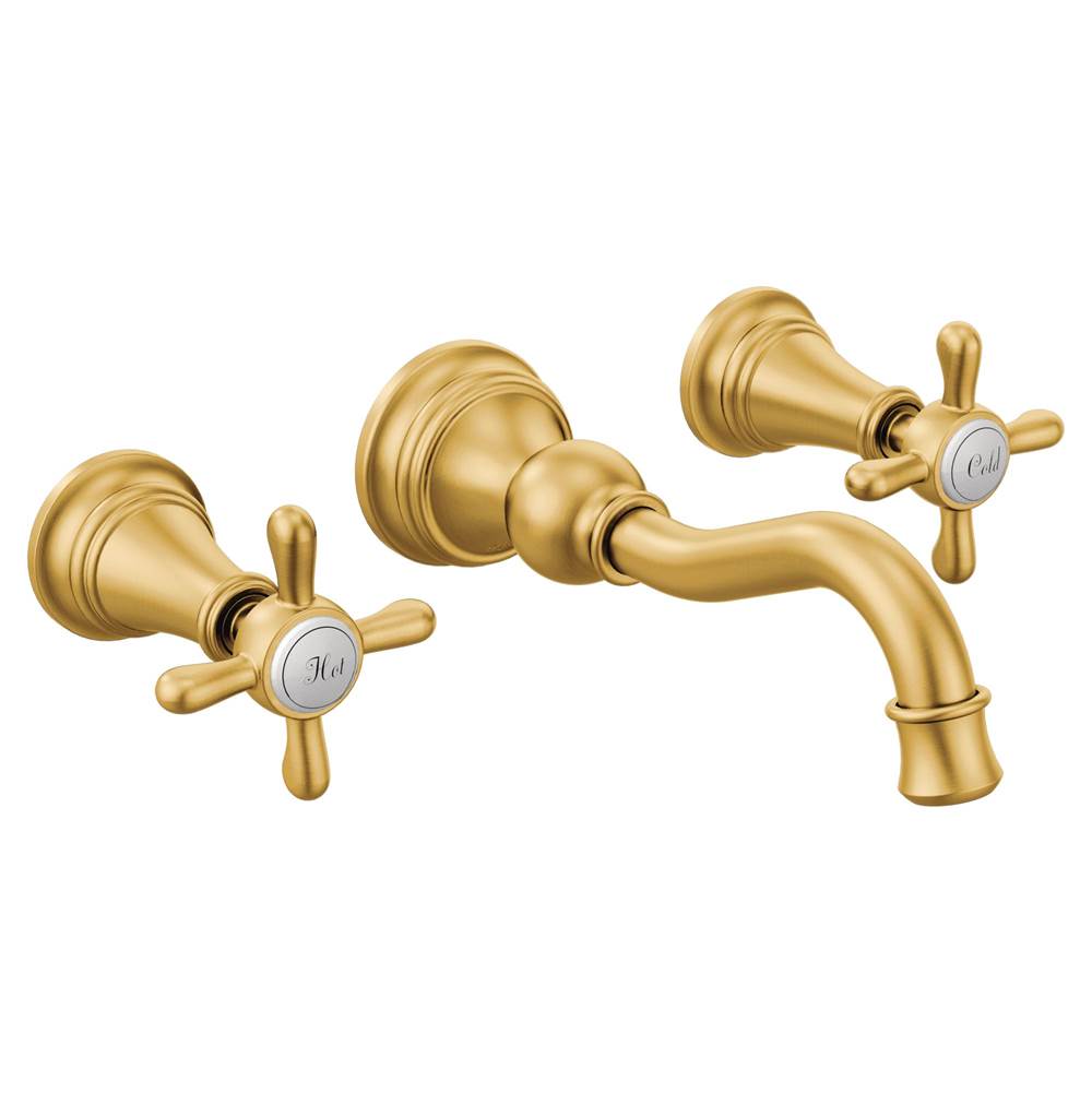 Moen - Weymouth 2-Handle Wall Mount High-Arc Bathroom Faucet (Valve Sold Separately), Brushed Gold - Brushed Gold