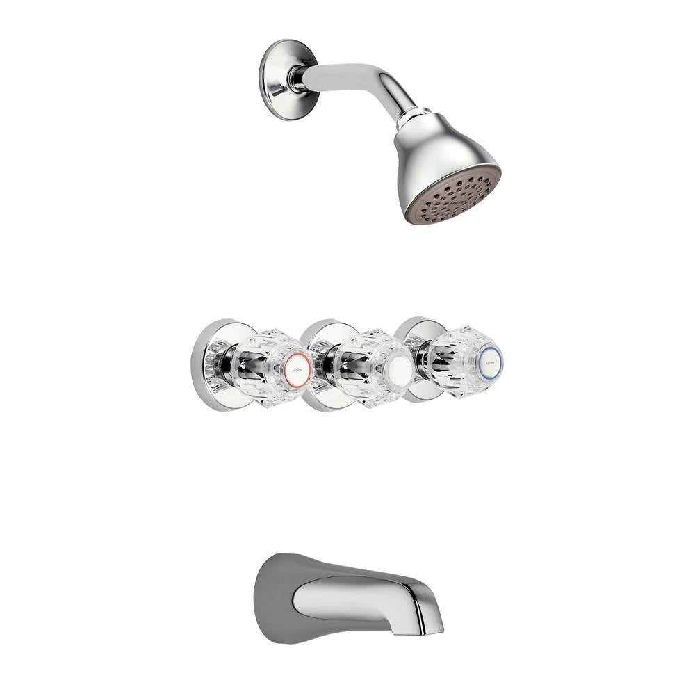 Moen - Chateau Three-Handle Tub and Eco-Performance Shower Faucet, Valve Included, Chrome - Chrome