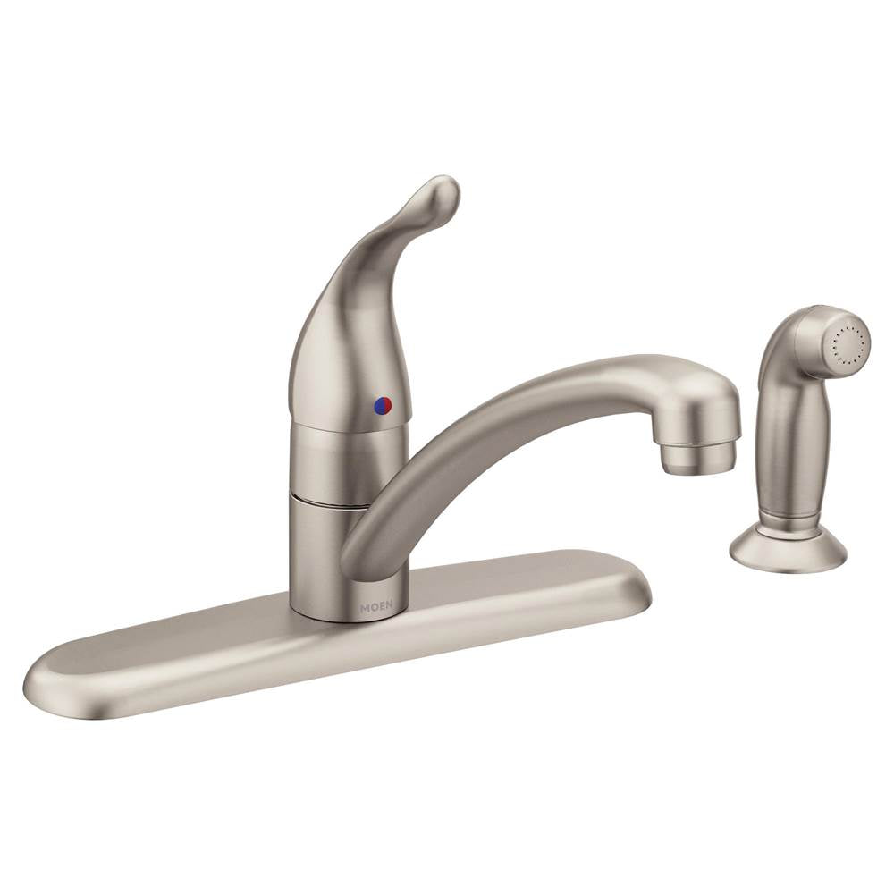 Moen - Chateau One-Handle Low-Arc Kitchen Faucet with Side Sprayer, Spot Resist Stainless - Spot Resist Stainless