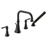 Moen - Colinet Two Handle Deck-Mount Roman Tub Faucet Trim with Lever Handles and Handshower, Valve Required, in Matte Black - Matte Black