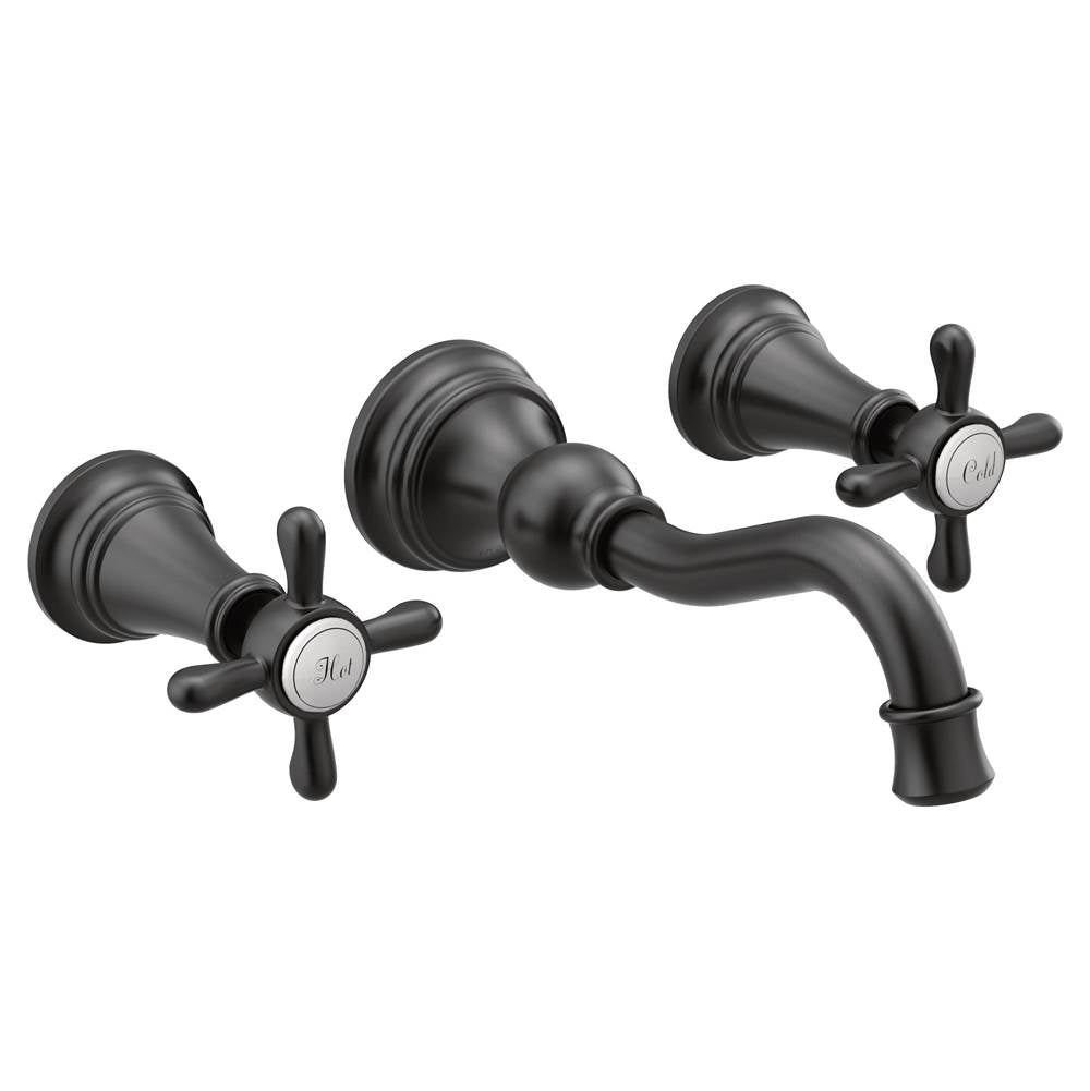 Moen - Weymouth 2-Handle Wall Mount Bathroom Faucet in Matte Black (Valve Sold Separately) - Matte Black