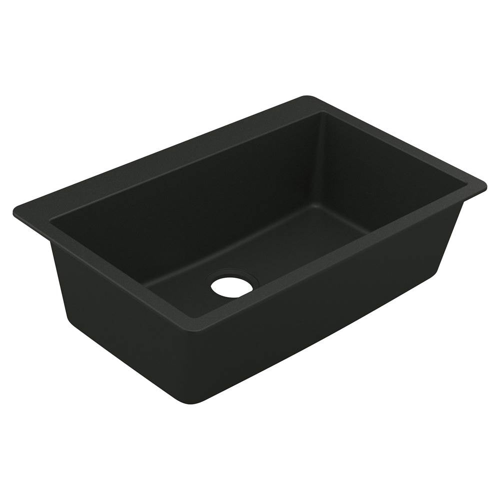 Moen - 33-Inch Wide x 9.5-Inch Deep Dual Mount Granite Single Bowl Kitchen Sink, Black - Black