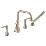 Moen - Colinet Two Handle Deck-Mount Roman Tub Faucet Trim with Lever Handles and Handshower, Valve Required, in Brushed Nickel - Brushed Nickel