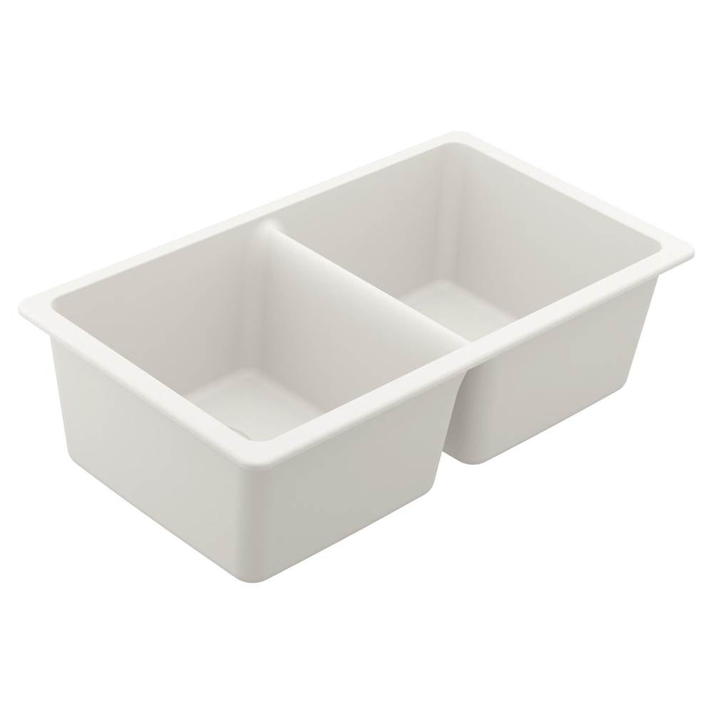 Moen - 33-Inch Wide x 9.5-Inch Deep Undermount Granite Double Bowl Kitchen Sink, White - White