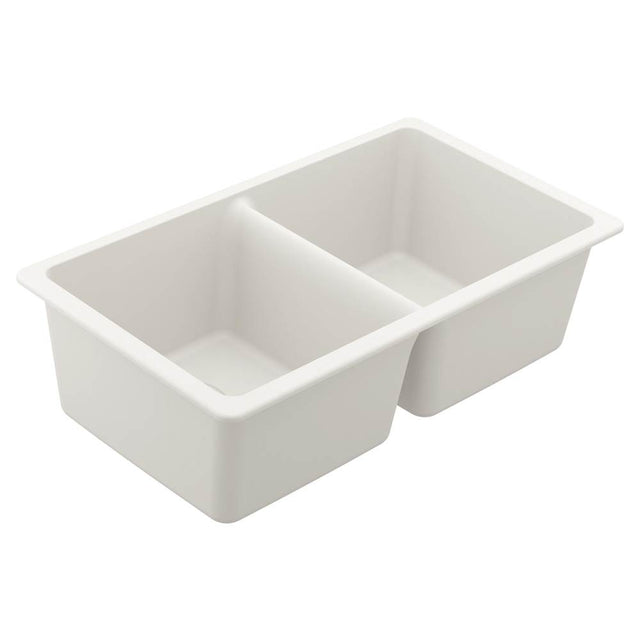 Moen - 33-Inch Wide x 9.5-Inch Deep Undermount Granite Double Bowl Kitchen Sink, White - White