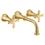 Moen - Colinet Traditional Cross Handle Wall Mount Bathroom Faucet Trim, Valve Required, in Brushed Gold - Brushed Gold