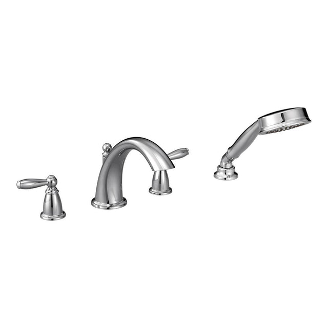 Moen - Brantford 2-Handle Deck-Mount Roman Tub Faucet Trim Kit with Hand Shower in Chrome (Valve Sold Separately) - Chrome