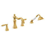 Moen - Weymouth Two-Handle Roman Tub Faucet Trim Kit with Handshower, Valve Required, Brushed Gold - Brushed Gold